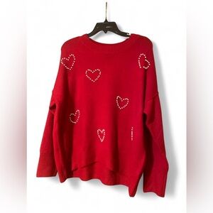 Vince Camuto Red Heart Embellished Sweater